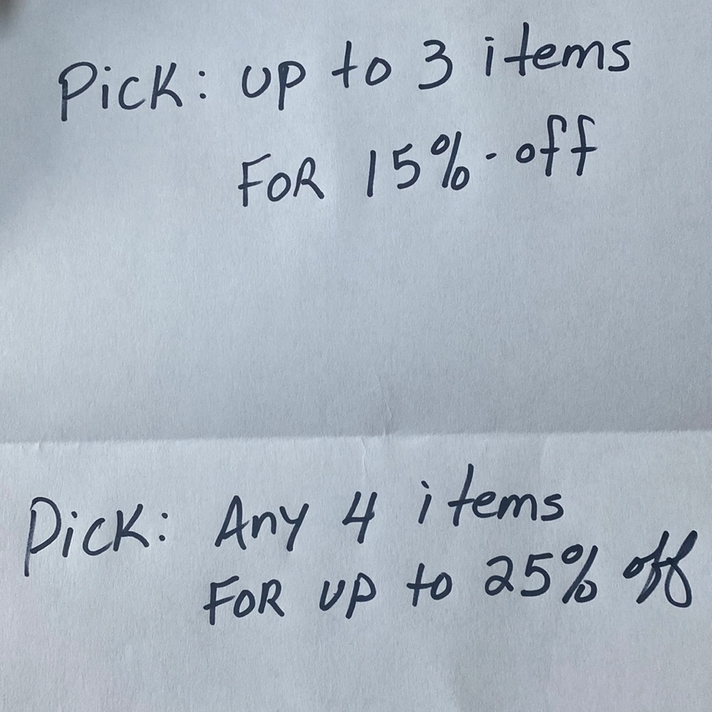Pick: up to three items( Bundle) for 15%off..